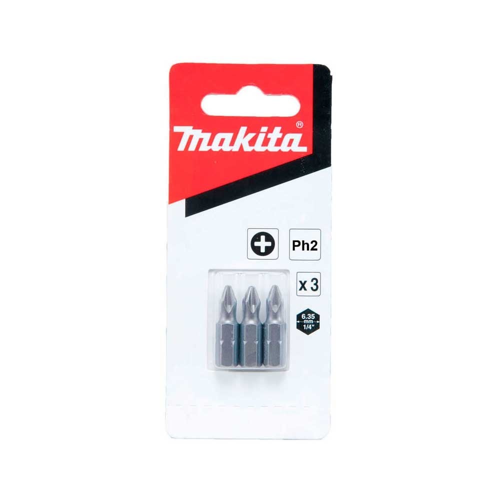 Ponteira Makita Bits Phillips PH2 X 25mm Curta com 3 Peças B-23466