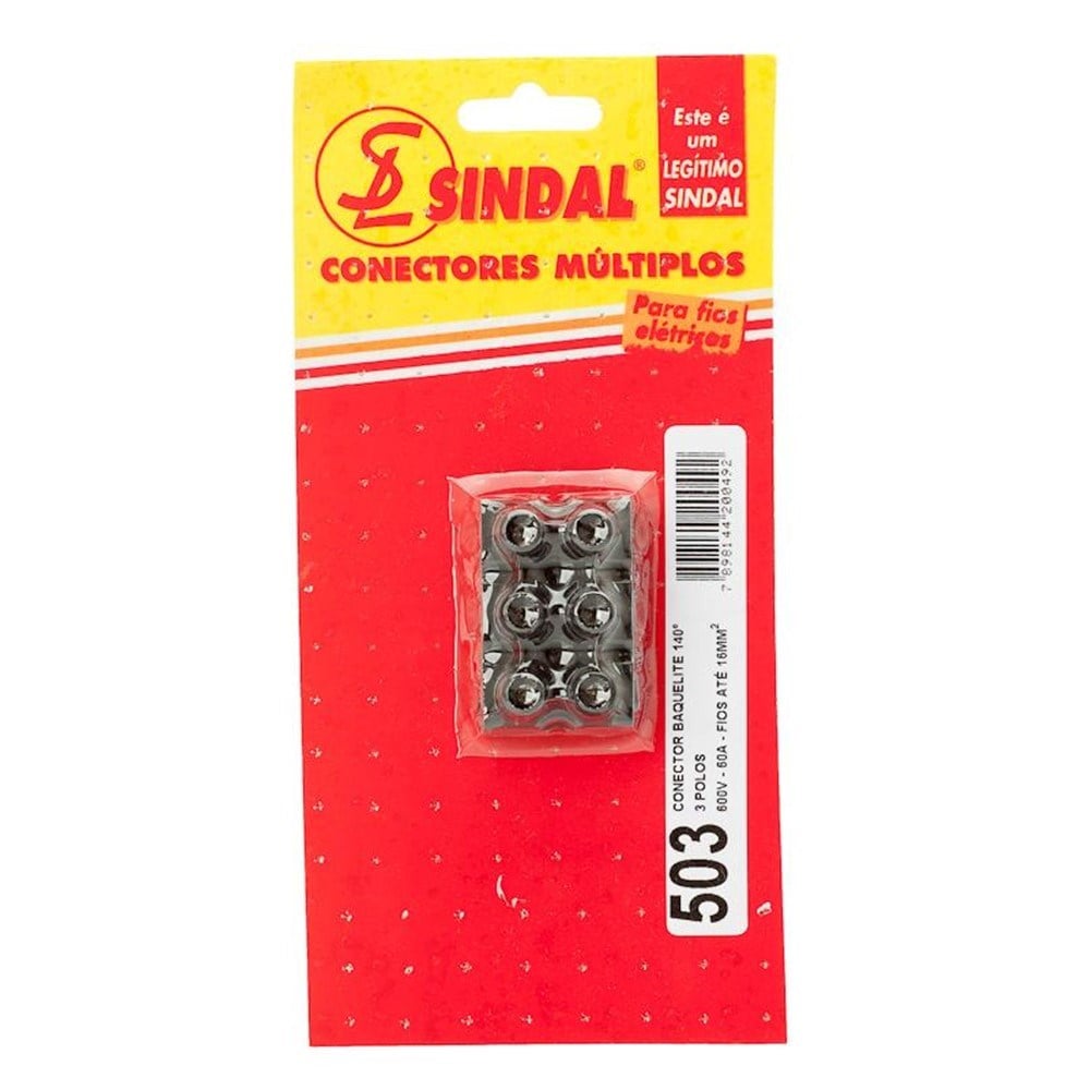 Conector Barra Sindal Baquelite 16/503 Cartelado SKI.0503.BQ.P
