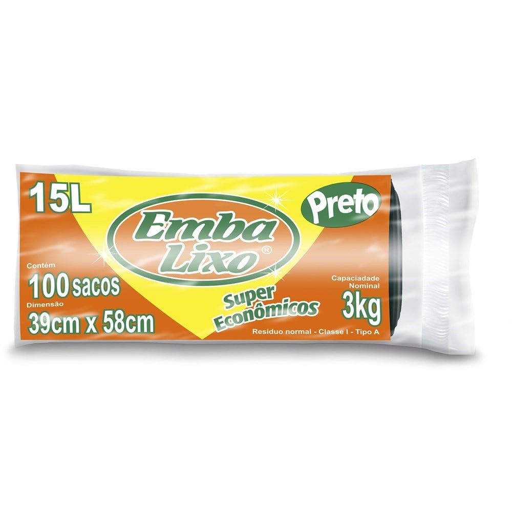 Saco Embalixo Rolo Super Econômico Preto 15L com 100 Sacos 510051